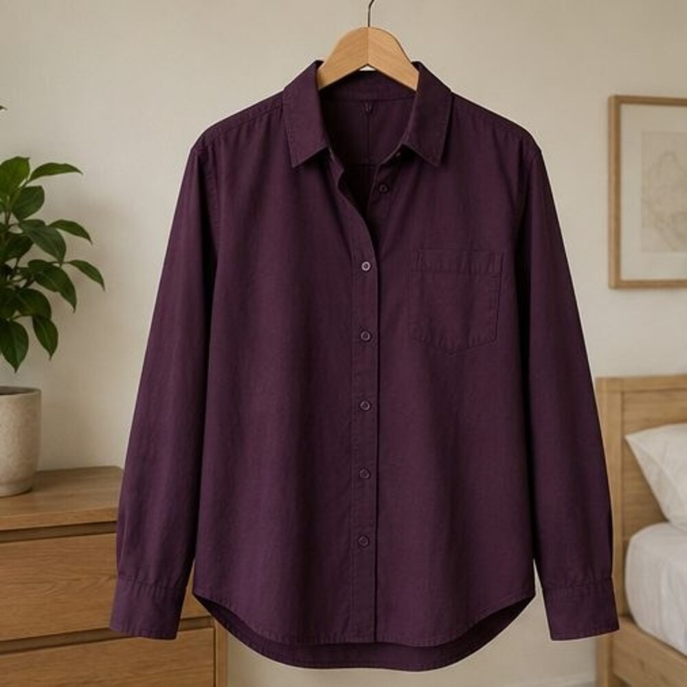 Plum Poplin Button Down Shirt